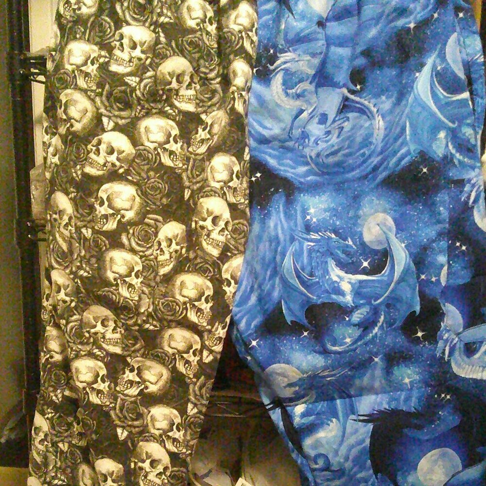Unisex Large Blue Dragon/Skull Elastic Waist Pants-Homemade-Unique!
